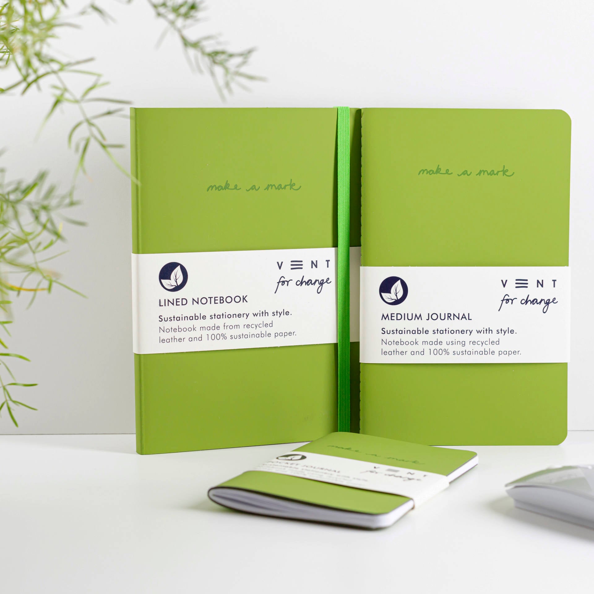 Vent for Change - Notesbog, Recycled læder - Lime Grøn