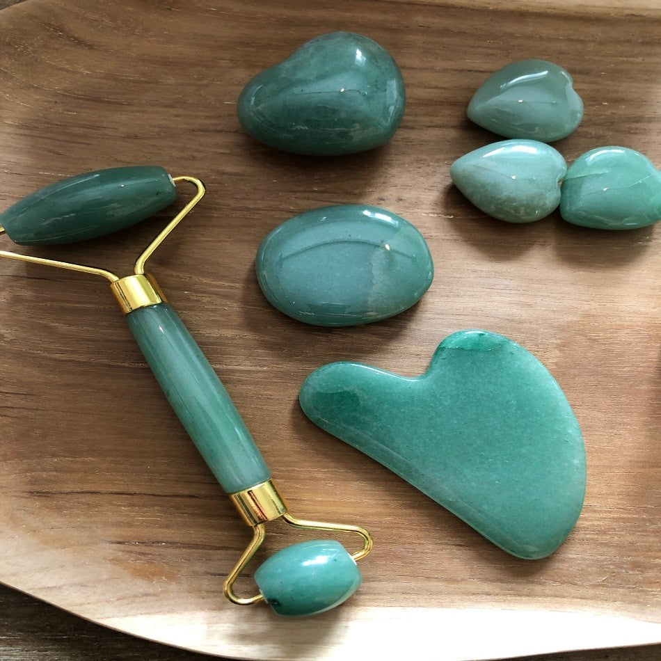 Massage sæt m. Face Roller & Gua Sha - Aventurin