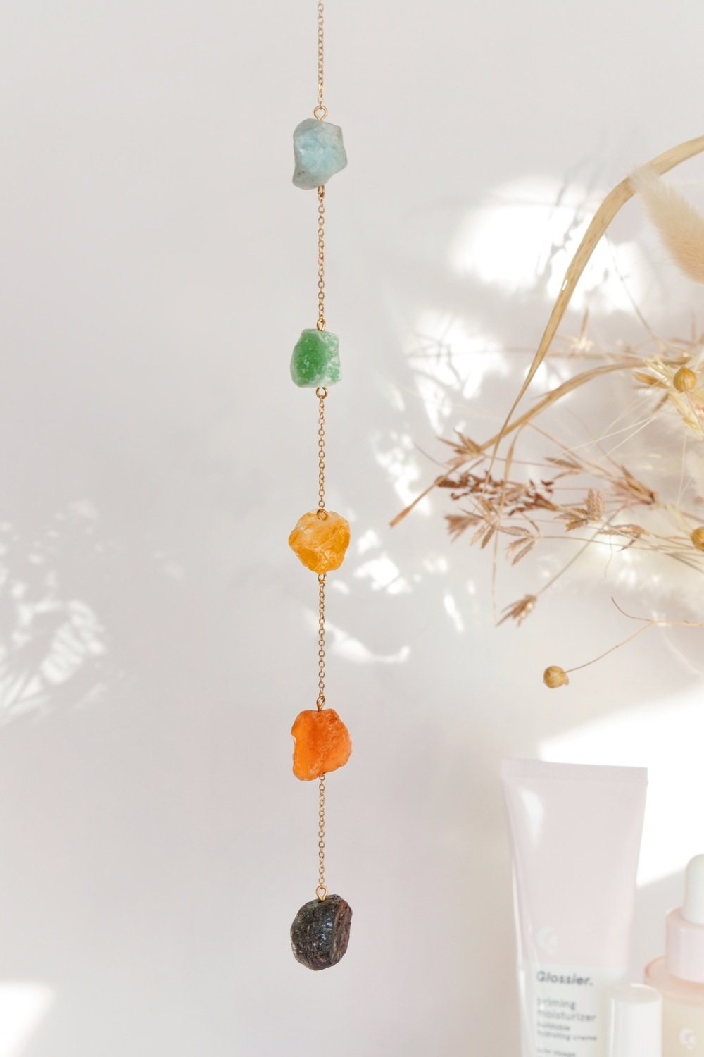 Krystal uro og Suncatcher m. 7 Chakra - Rå Krystaller - 41cm