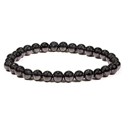 Sort shungit armbånd med glatte perler til energirensning og grounding