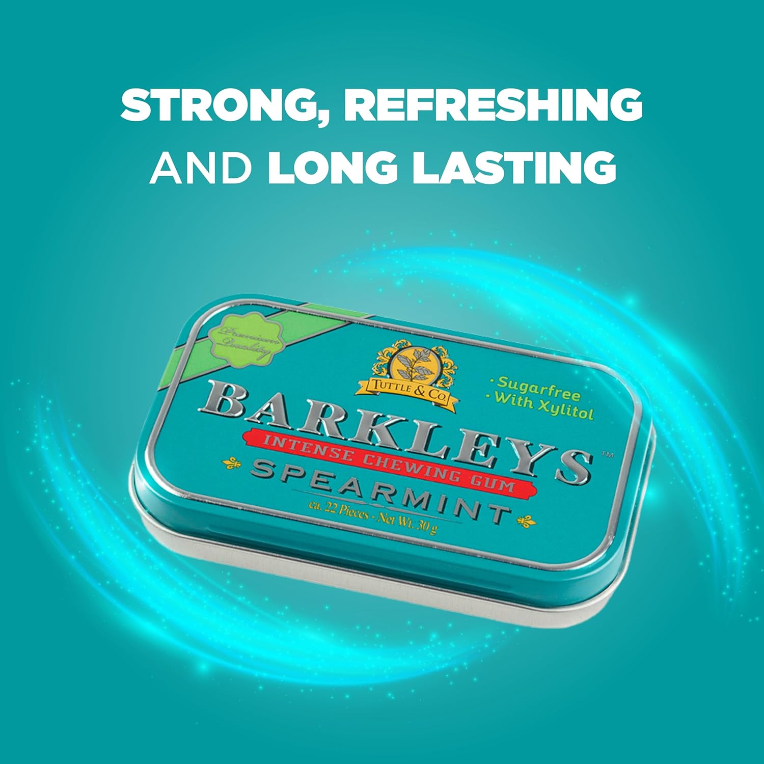 Barkleys Sugar Free Gum – naturlig sukkerfri tyggegummi med Xylitol i retro æske. Vælg mellem Peppermint, Spearmint eller Cinnamon.