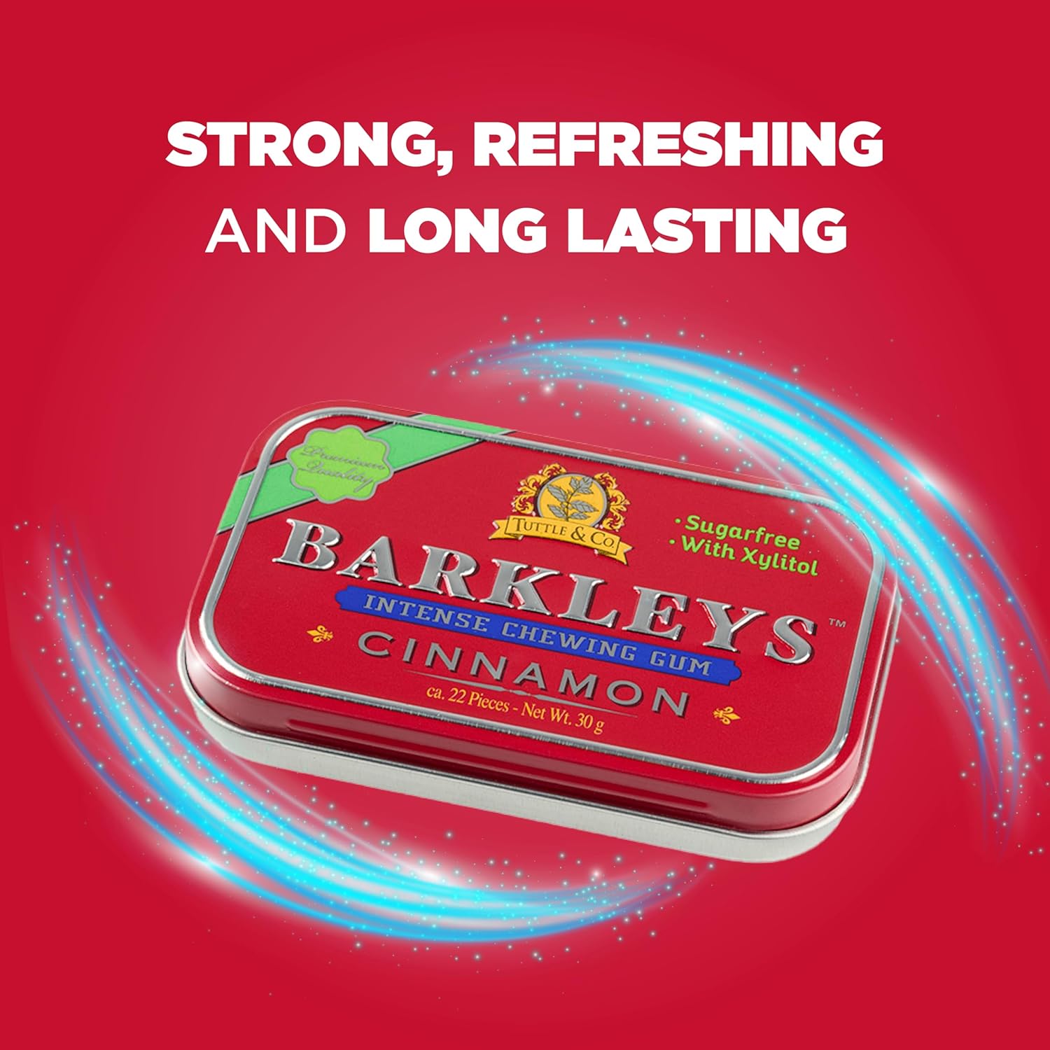 Barkleys Sugar Free Gum – naturlig sukkerfri tyggegummi med Xylitol i retro æske. Vælg mellem Peppermint, Spearmint eller Cinnamon.