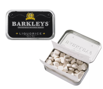 Barkleys Mint Lakrids Pastiller – frisk mint møder sød lakrids i smuk retro æske. Vegansk, naturlig og tastefully intense.