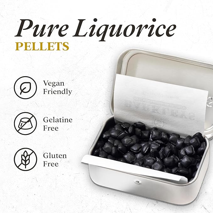 Barkleys Ren Lakrids Pastiller – klassisk, intens og naturlig lakridssmag i smuk retro æske. Vegansk og gelatinefri.