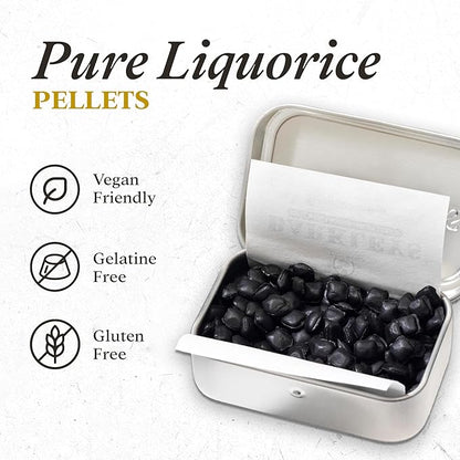 Barkleys Ren Lakrids Pastiller – klassisk, intens og naturlig lakridssmag i smuk retro æske. Vegansk og gelatinefri.