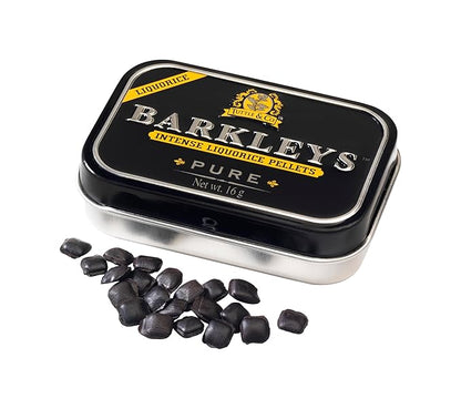 Barkleys Ren Lakrids Pastiller – klassisk, intens og naturlig lakridssmag i smuk retro æske. Vegansk og gelatinefri.