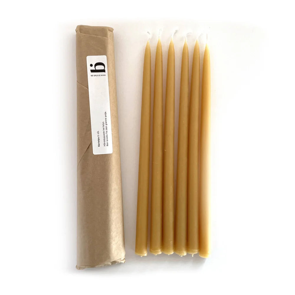 Bistad kertelys – 100 % Dansk bivoks | Hånddyppede, naturlige &amp; bæredygtige (6 stk)