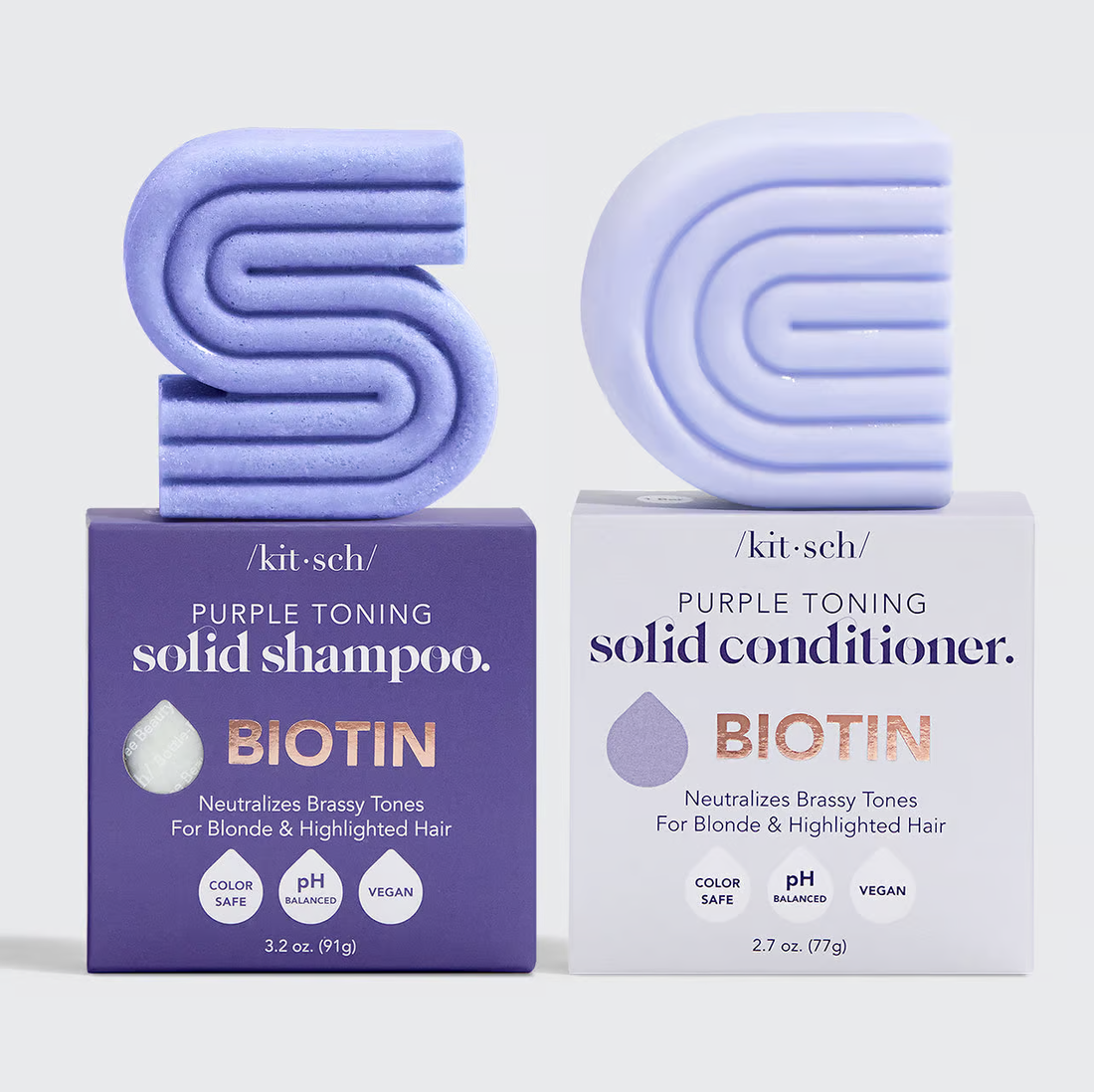 KITSCH Biotin purple toning shampoo & conditioner bars - hårpleje sæt til blond, gråt & farvet hår