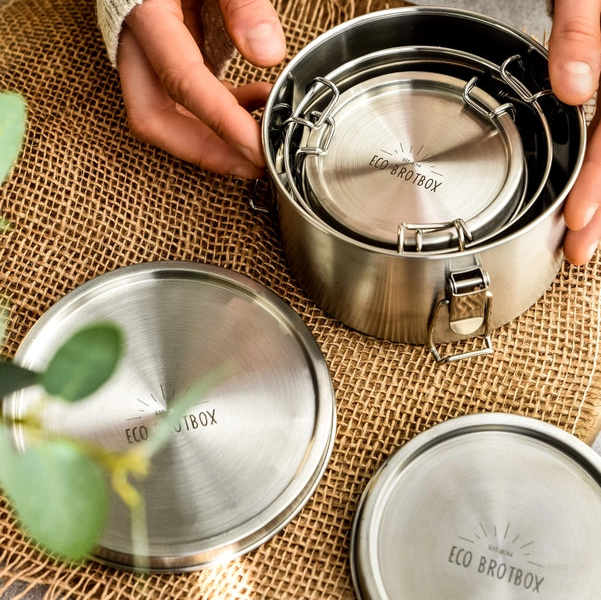 Bao Bowls+ sæt med tre runde lækagesikre madbeholdere i rustfrit stål fra ECO Brotbox