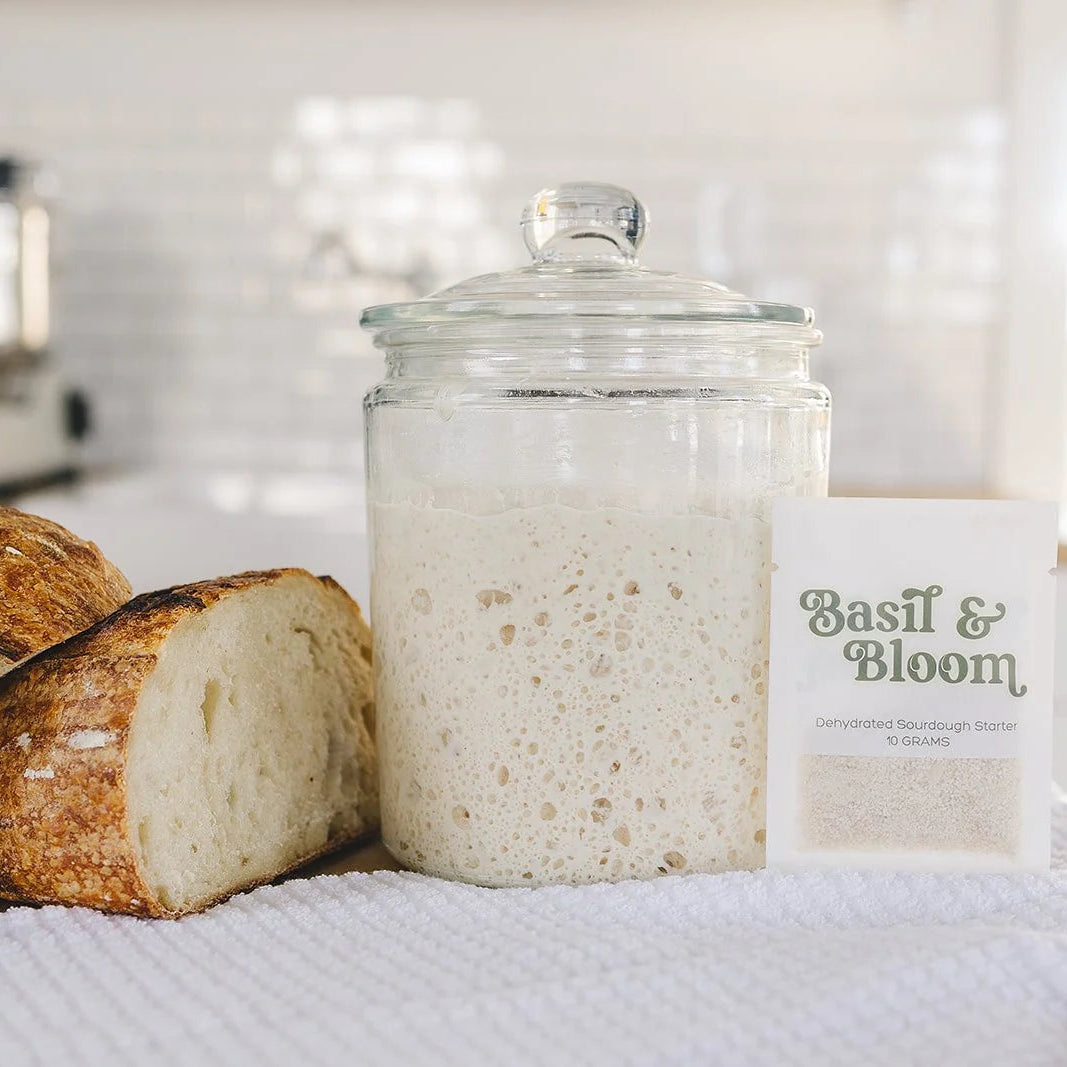 Basil &amp; Bloom økologisk dehydreret surdejsstarter på 10 g til surdejsbrød, pizza og focaccia.