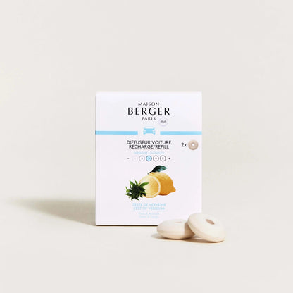 Refill til Maison Berger bildiffuser med Zest of Verbena – en frisk og energigivende citrusduft, der giver bilen en ren og opløftende atmosfære.