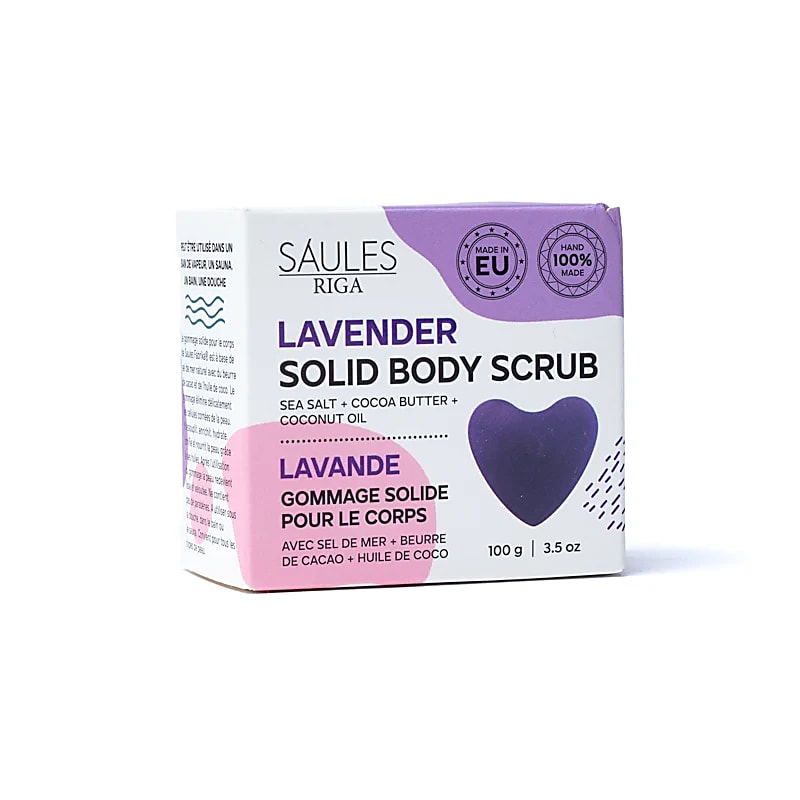 Lavendel solid body scrub i æske til naturlig kropspleje