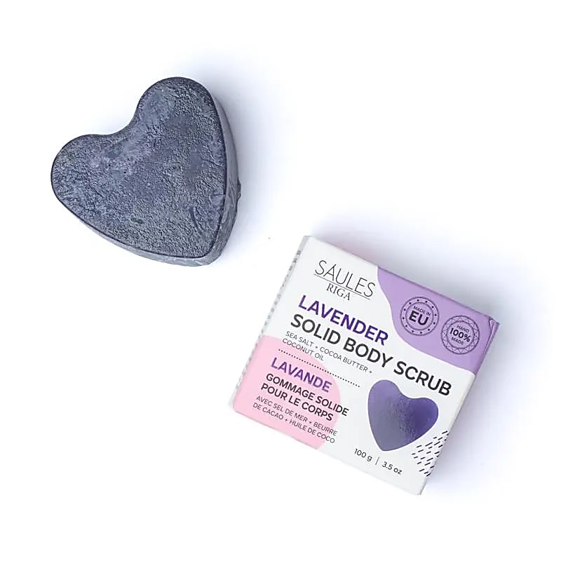 Lavendel solid body scrub i æske til naturlig kropspleje