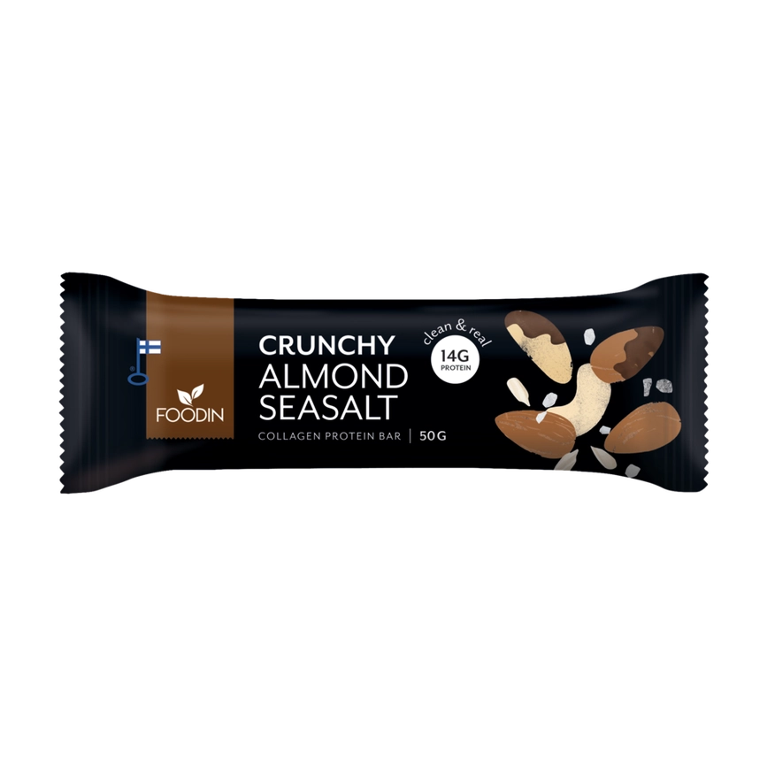 Foodin Crunchy Collagen Protein Bar – Mandler, rå chokolade & havsalt | 14 g Protein