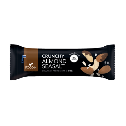 Foodin Crunchy Collagen Protein Bar – Mandler, rå chokolade &amp; havsalt | 14 g Protein