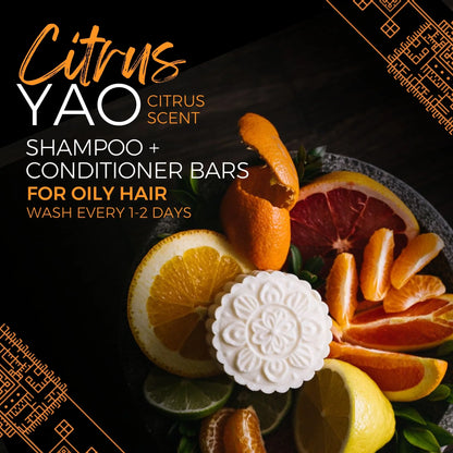 En frisk shampoo bar med Citrus Yao &amp; Rice Water, der dybderenser, styrker håret og giver naturlig volumen med silkeblød finish.