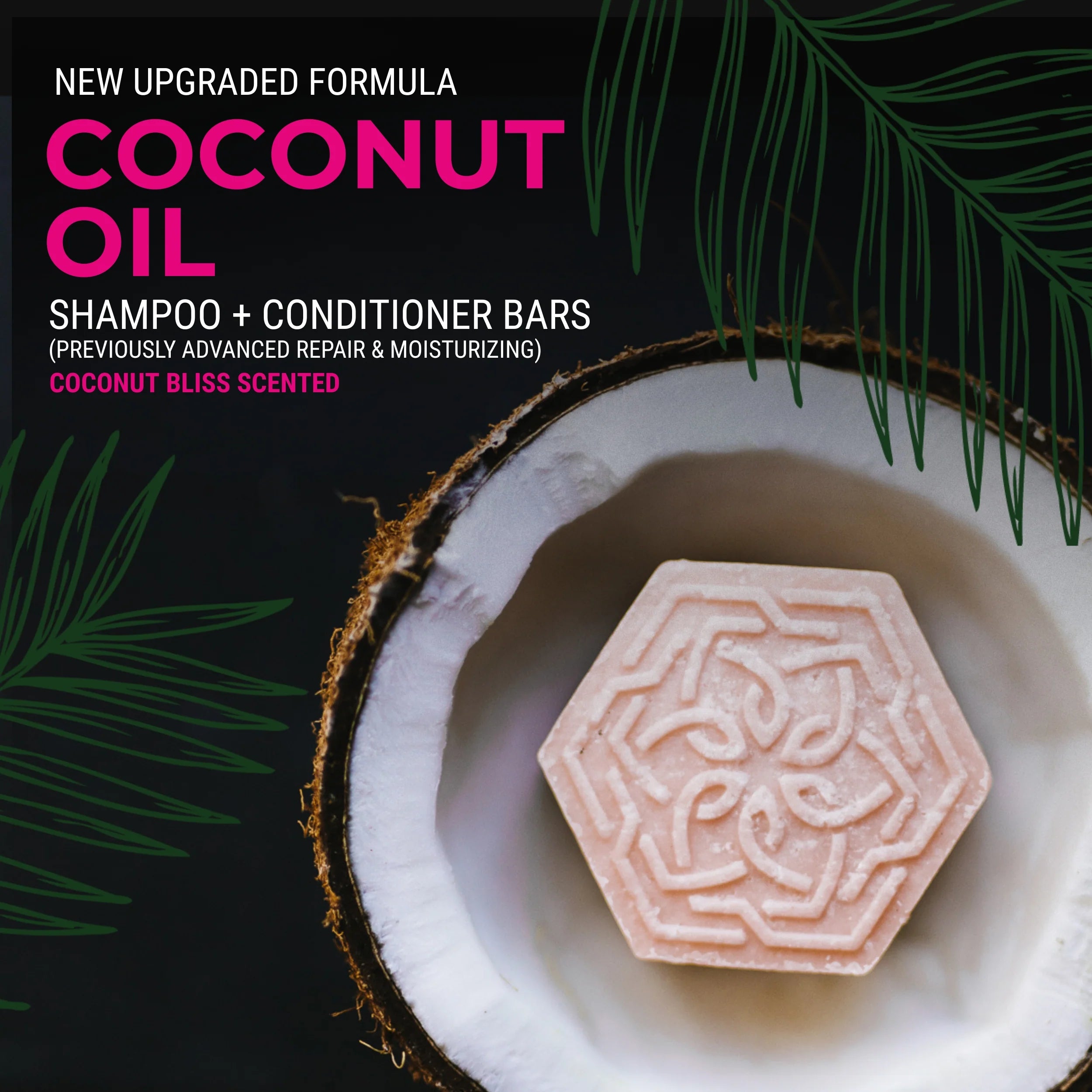 En tropisk shampoo bar med Coconut Bliss &amp; Rice Water, der tilfører fugt, styrke og volumen – perfekt til tørt og skadet hår.