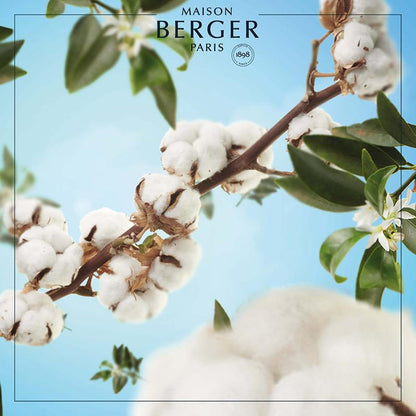 Cotton Caress refill til Maison Berger bildiffuser spreder en blød, ren og beroligende duft af nyvasket bomuld i bilen.