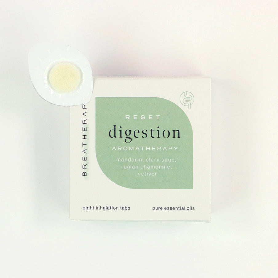 Aromaterapi Plaster - Reset &amp; Digestion aromaterapi plaster (3 stk) i hvid æske med grøn etikette
