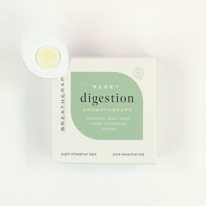 Aromaterapi Plaster - Reset &amp; Digestion aromaterapi plaster (3 stk) i hvid æske med grøn etikette