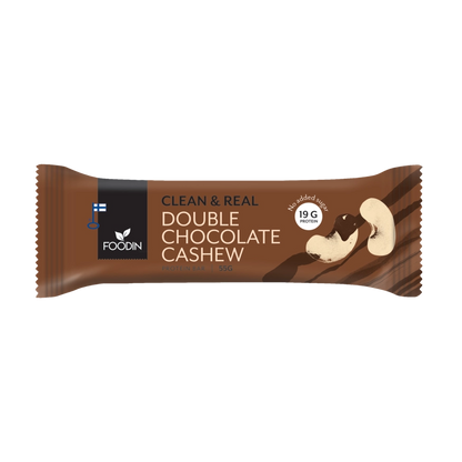 Foodin Double Chocolate Cashew Protein Bar – Ren chokolade, sprøde cashewsnødder | 19 g protein