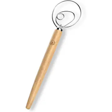 Danish Dough Whisk – Dejrører til dej &amp; fars, træhåndtag, rustfri stålring, til hjemmekøkken