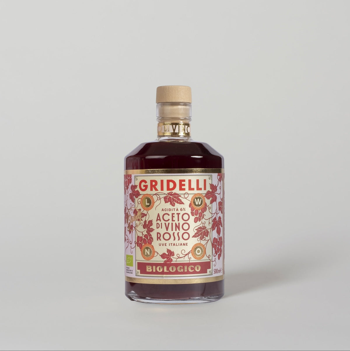 Gridelli Aceto di Vino Rosso – økologisk italiensk rødvinseddike af Sangiovese- og Lambrusco-druer, 500 ml