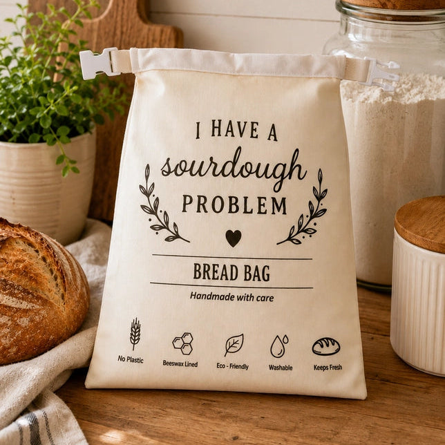 I Have a Sourdough Problem brødpose med bivoksforet inderside og justerbart spænde til surdejsbrød