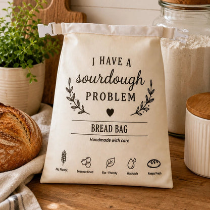 I Have a Sourdough Problem brødpose med bivoksforet inderside og justerbart spænde til surdejsbrød