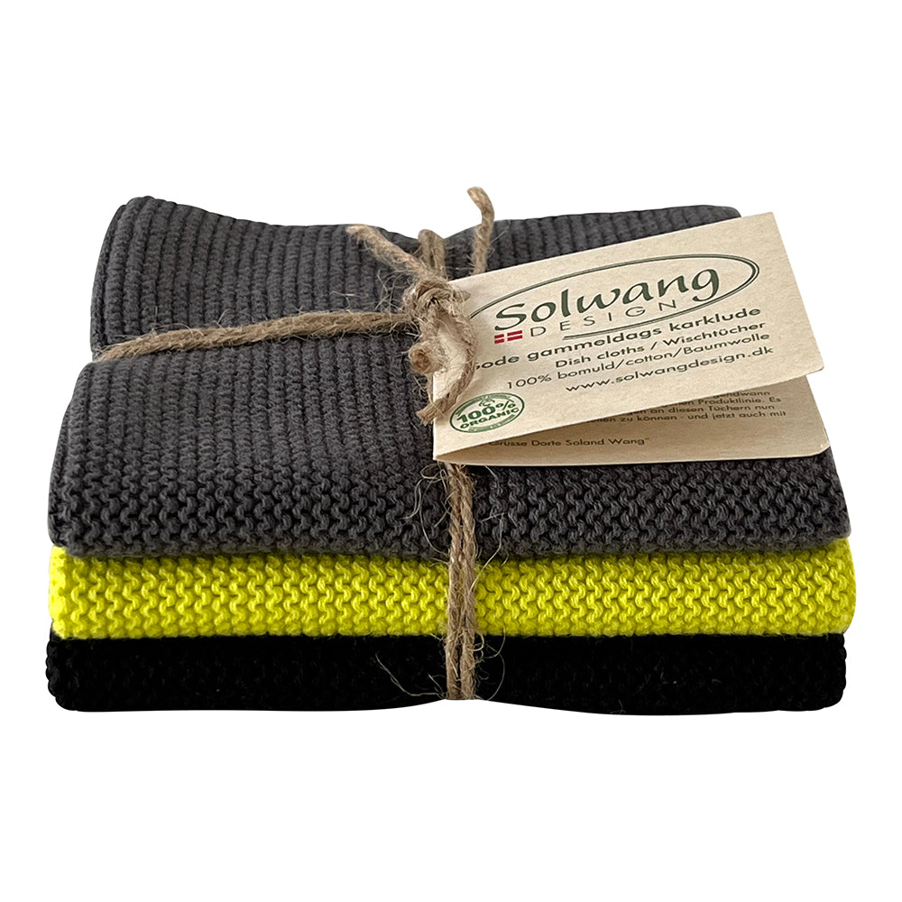 Solwang Design Karklude | Øko-Tex bomuld – Grå, Lemon & Sort
