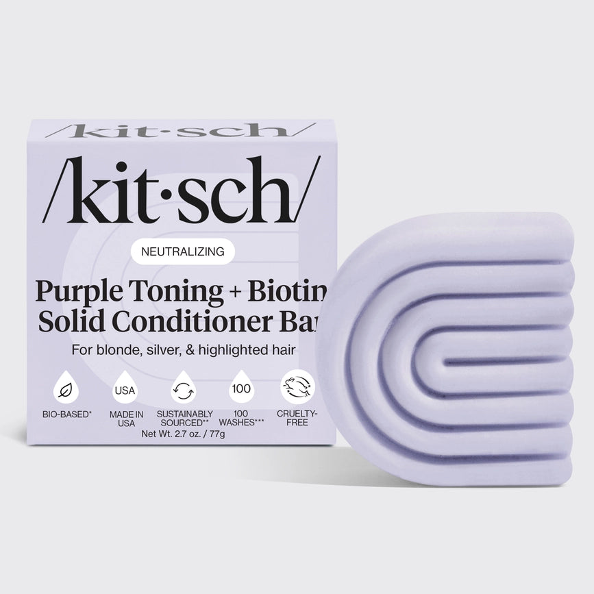 Purple conditioner bar med biotin. Neutraliserer gule toner &amp;amp; styrker blondt og farvet hår. Vegansk, bæredygtig &amp;amp; plastikfri hårpleje fra KITSCH.