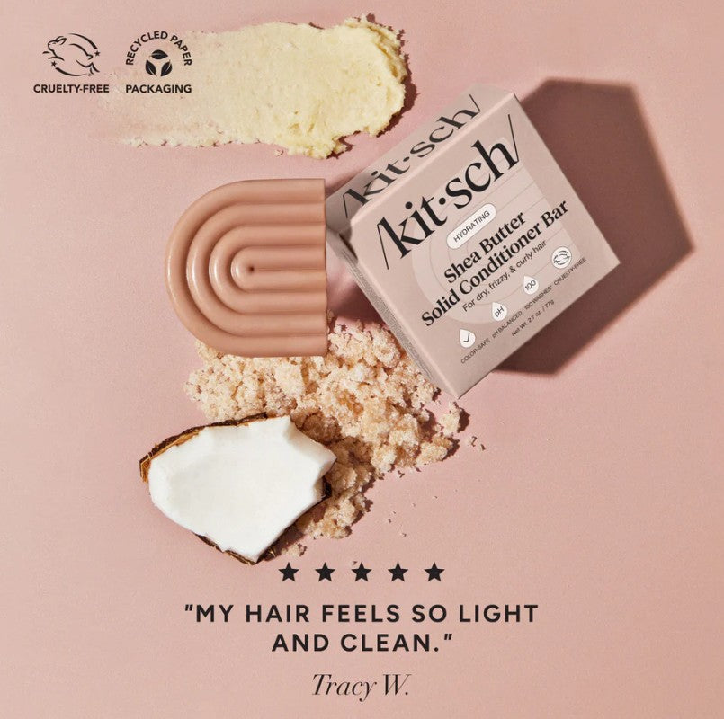 Fugtgivende conditioner bar med shea butter og kokosolie. Styrker, reducerer krus &amp; giver glans. Vegansk, bæredygtig &amp; plastikfri hårpleje.