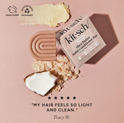 Fugtgivende conditioner bar med shea butter og kokosolie. Styrker, reducerer krus &amp; giver glans. Vegansk, bæredygtig &amp; plastikfri hårpleje.