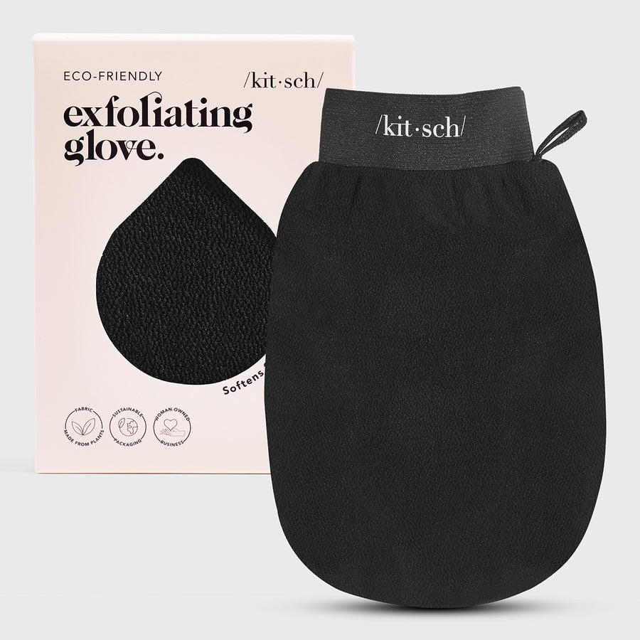 Forny huden med KITSCH Exfoliating Glove. Miljøvenlig skrubbehandske, der eksfolierer, stimulerer blodcirkulationen og giver naturlig glød.