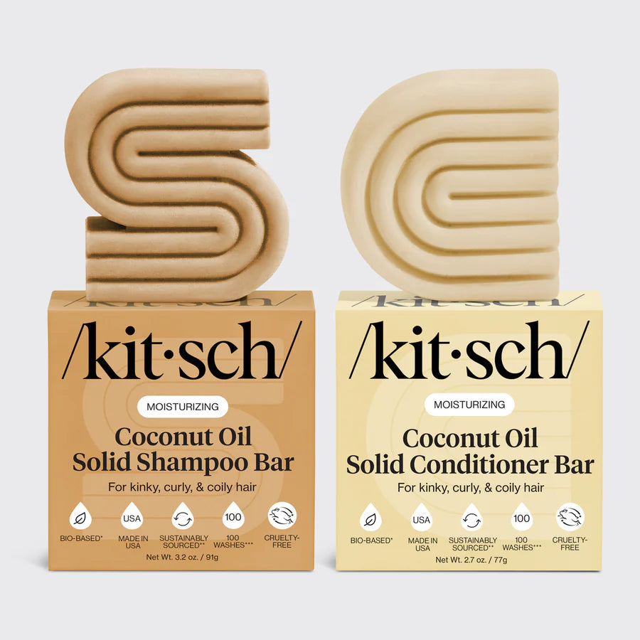KITSCH Coconut Oil Shampoo &amp;amp; Conditioner – fugtgivende hårplejesæt med kokosolie, der reducerer krus og styrker håret. Vegansk, bæredygtig og fri for sulfater.