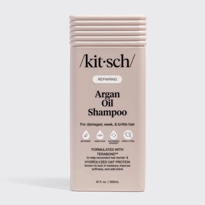 Reparerende og fugtgivende shampoo fra KITSCH med argan olie og Everbond®.
Styrker, blødgør og giver glans.
