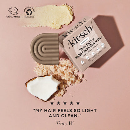 Fugtgivende conditioner bar med shea butter og kokosolie.