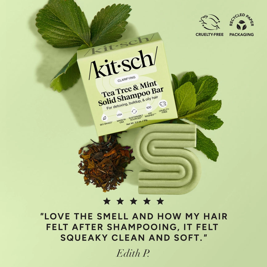 Kitsch shampoo &amp; balsam bar med Tea Tree &amp; Mint, bæredygtig hårpleje, fedtet hovedbund
