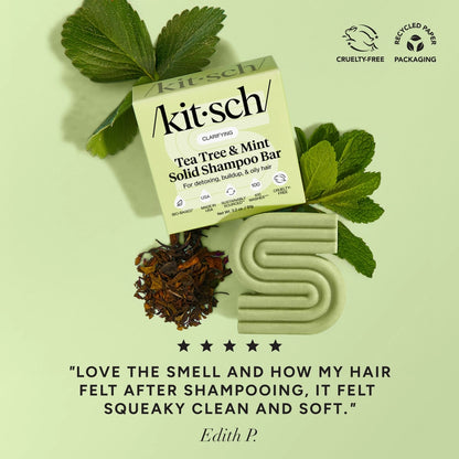 Kitsch shampoo &amp; balsam bar med Tea Tree &amp; Mint, bæredygtig hårpleje, fedtet hovedbund