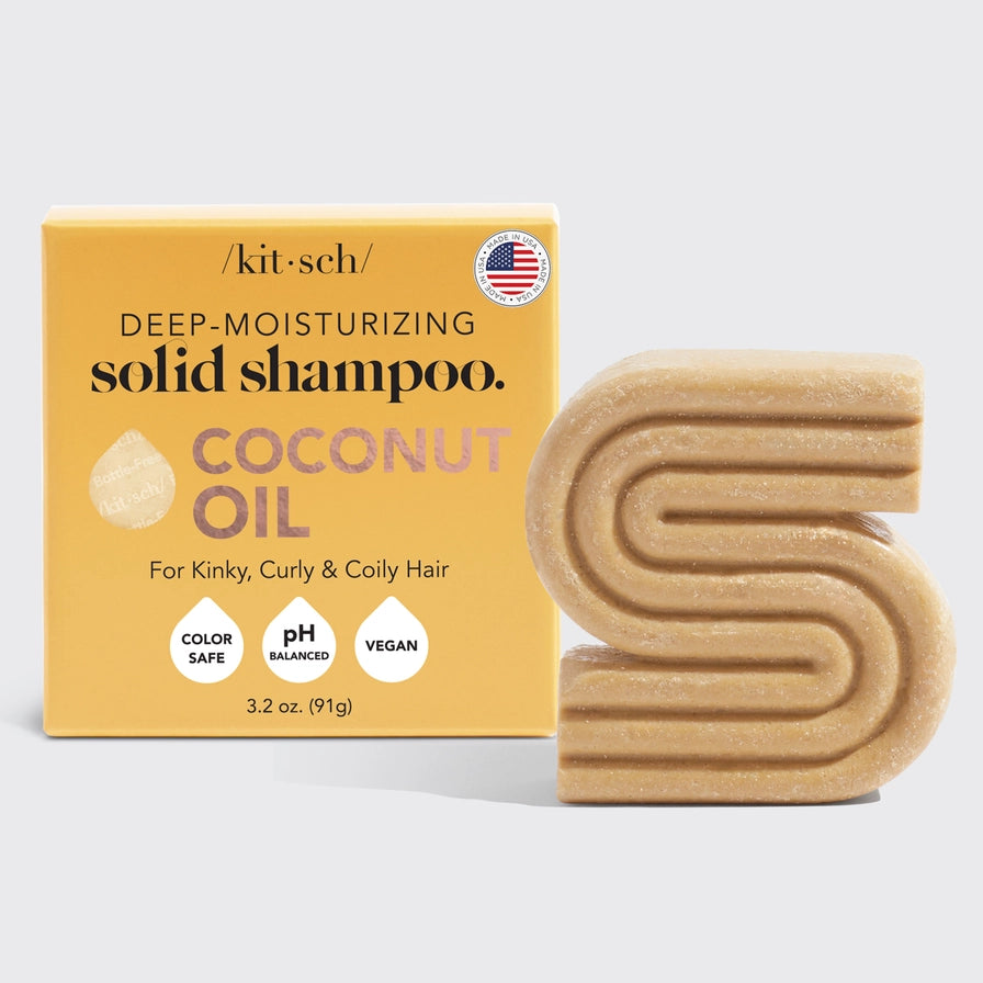 KITSCH Coconut Oil Shampoo Bar – fugtgivende og styrkende shampoo bar til tørt og beskadiget hår med kokosolie og castor oil, der blødgør, styrker og giver glans. 100 % vegansk & Zero Waste.