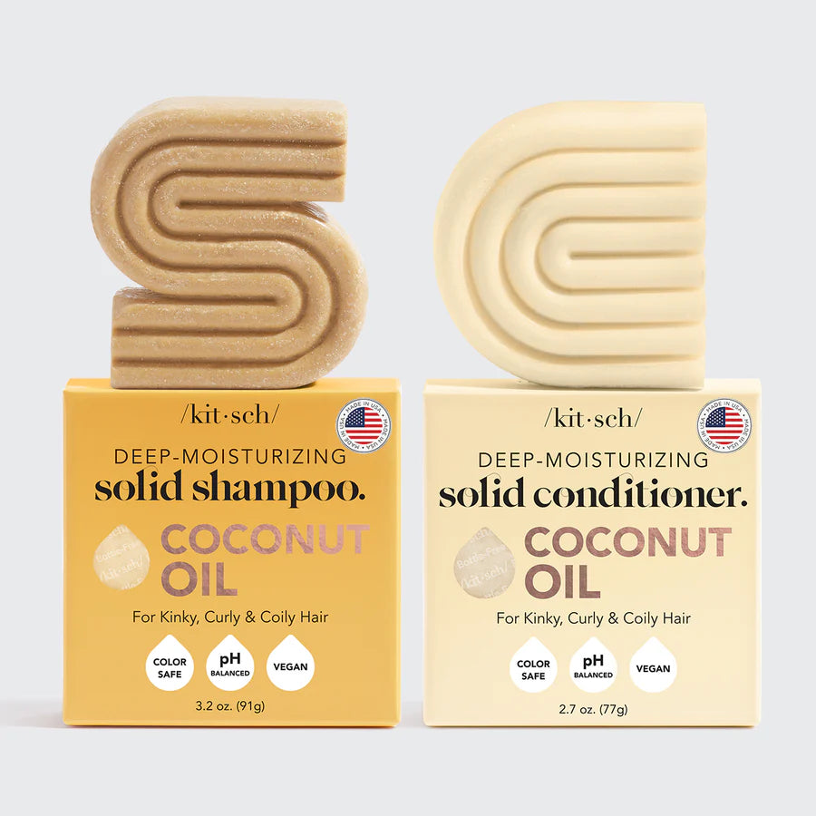 KITSCH Coconut Oil Shampoo &amp; Conditioner – fugtgivende hårplejesæt med kokosolie, der reducerer krus og styrker håret. Vegansk, bæredygtig og fri for sulfater.