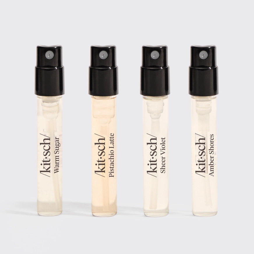 KITSCH Hair Perfume Discovery Set – 4 minis til hår, krop &amp; tekstil. Neutraliserer lugt, perfekt til rejser, hverdag &amp; layering. Vegansk &amp; travel-friendly.