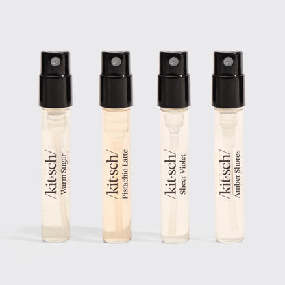KITSCH Hair Perfume Discovery Set – 4 minis til hår, krop &amp; tekstil. Neutraliserer lugt, perfekt til rejser, hverdag &amp; layering. Vegansk &amp; travel-friendly.