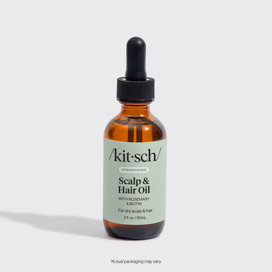 KITSCH Rosmarin &amp; Biotin hårolie – 100 % plantebaseret olie med castor oil, der stimulerer hårvækst og styrker håret. Vegansk, cruelty-free og med beroligende lavendelduft.