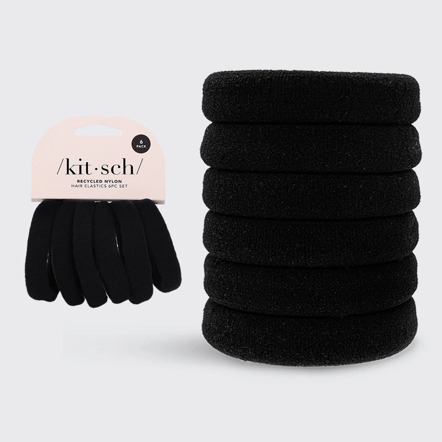 Sort genanvendt nylon hårelastik i emballage til hår accessories