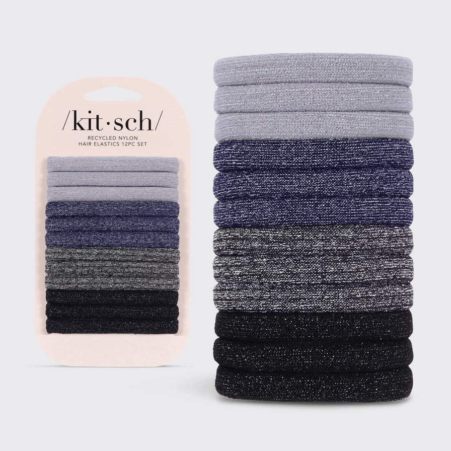 KITSCH hårelastikker med glimmer – bløde, skånsomme og bæredygtige elastikker i mørke nuancer. Perfekte til hverdagsbrug og elegante frisurer med et strejf af glans.