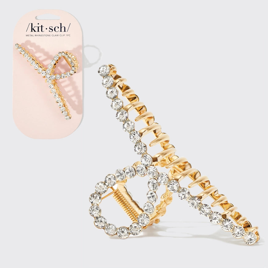 KITSCH guld hårklemme med rhinestones – et luksuriøst håraccessory med stærkt greb og funklende detaljer. Perfekt til både hverdag og festlige opsætninger.