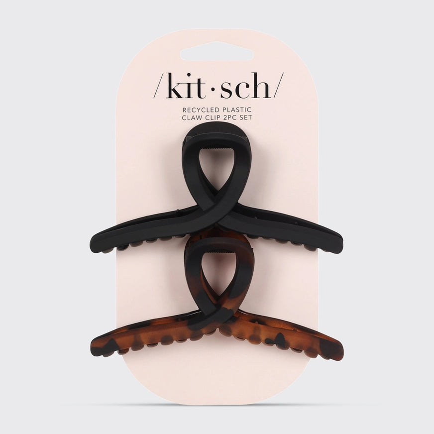 KITSCH Loop Claw Clips i mat recycled plast giver elegant og holdbart greb til alle hårtyper. Miljøvenligt hårklemme sæt i klassisk sort og tort.