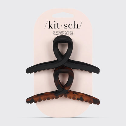 KITSCH Loop Claw Clips i mat recycled plast giver elegant og holdbart greb til alle hårtyper. Miljøvenligt hårklemme sæt i klassisk sort og tort.