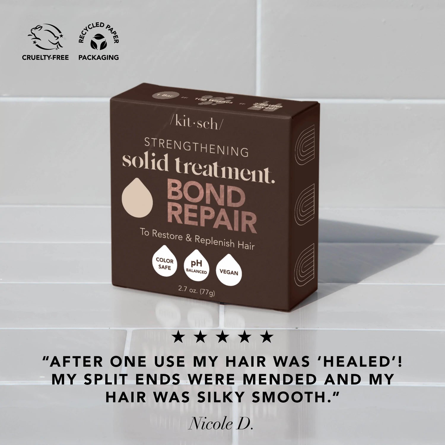 KITSCH Bond Repair Bar – Reparerende Hårkur med marulaolie og baobab protein. Vegansk hårkur bar, der styrker, plejer og giver glans til tørt og skadet hår.